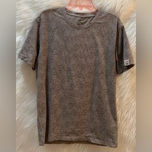 Armani Jeans men’s Shirt Beige with all over Brand Logo image Large